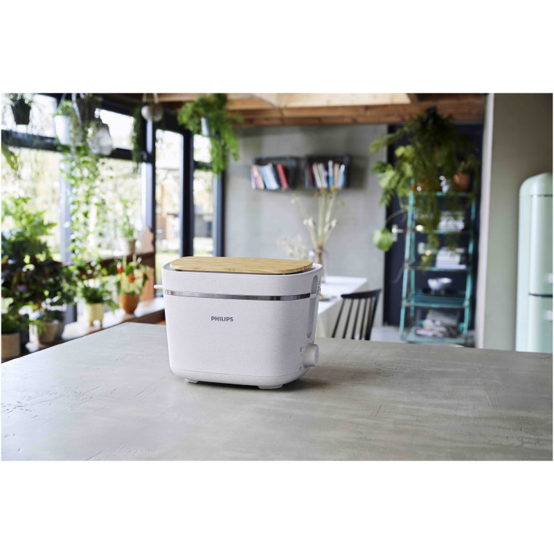Τοστιέρα Philips HD2640/10 Conscious collection, 830 W, Για 2 φέτες, 8 επίπεδα ψησίματος, δίσκος ψίχας, απόψυξη, αναθέρμανση, λευκό ματ