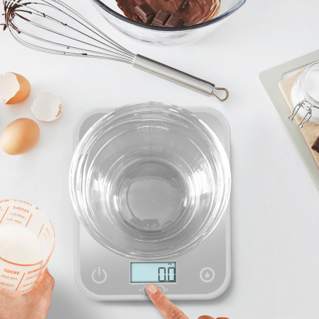 Ζυγαριά κουζίνας Tefal Optiss BC50U4V0, Έως 5 κιλά, ΤΑΡΑ, LCD, Γυαλί, Μεγάλα ψηφία, Ασημί