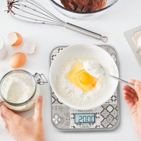 Ζυγαριά κουζίνας Tefal Optiss BC50D6V0, Έως 5 κιλά, ΤΑΡΑ, LCD, Γυαλί, Μεγάλα ψηφία, Γκρι/διακοσμητικό σχέδιο