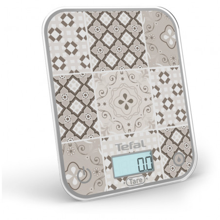 Ζυγαριά κουζίνας Tefal Optiss BC50D6V0, Έως 5 κιλά, ΤΑΡΑ, LCD, Γυαλί, Μεγάλα ψηφία, Γκρι/διακοσμητικό σχέδιο