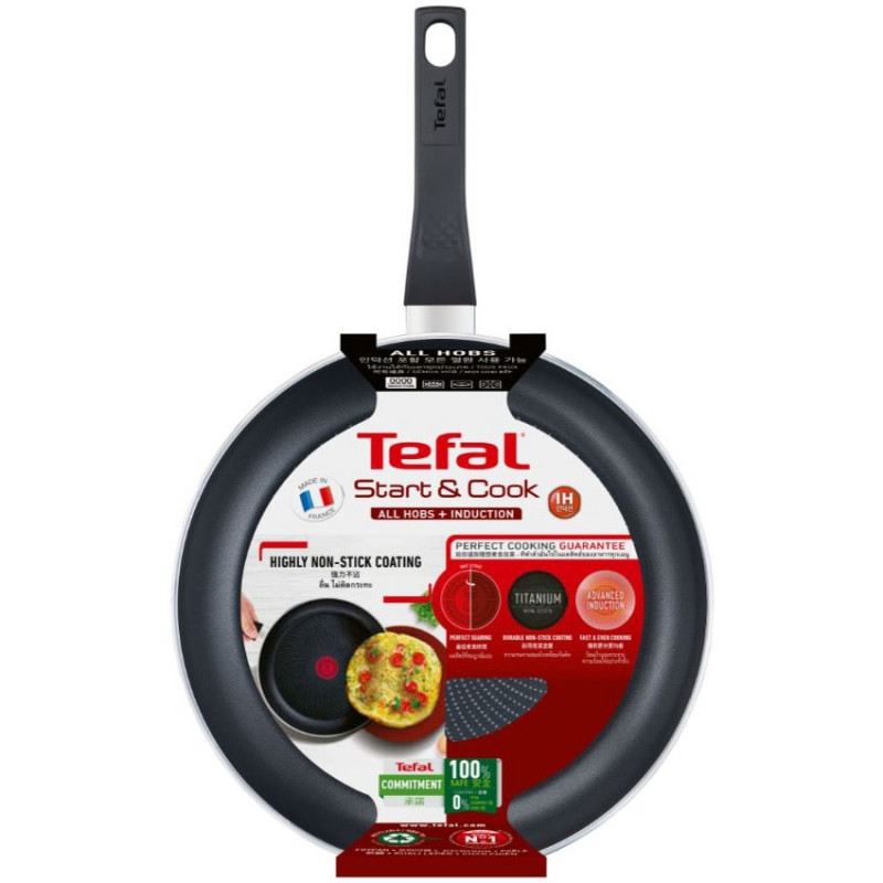 Τηγάνι Tefal C2720553 Start&Cook, 26 cm, Τιτανίου επίστρωση, Thermo-signal, Thermo-Fusion, Επαγωγική, Μαύρο