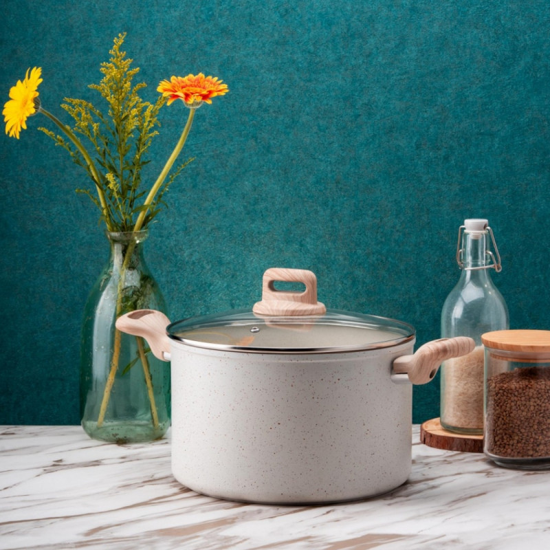 Κατσαρόλα Voltz Nice OV54418E20D, 20x10,5 cm, 3,2 l, Αντικολλητική επίστρωση, Επαγωγική εστία, Κρεμ χρώμα