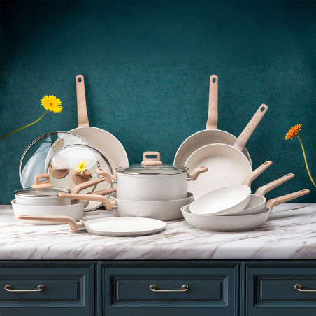 Βαθύ τηγάνι Voltz Nice OV54419E26D, 26x7 cm, Αντικολλητική επίστρωση, Επαγωγική εστία, Κρεμ χρώμα