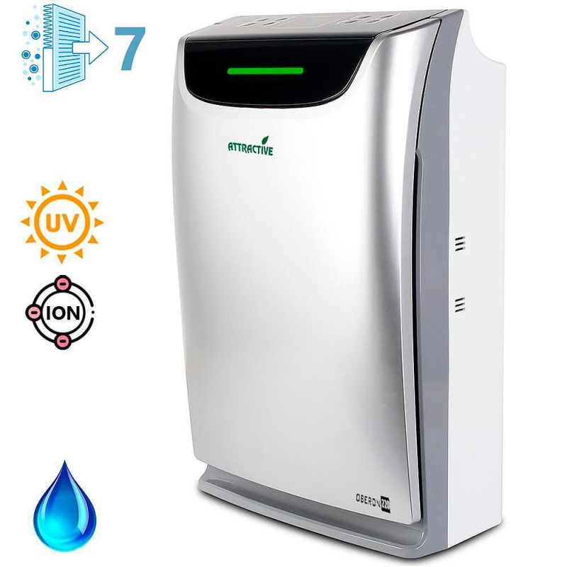 Καθαριστής και υγραντήρας αέρα Oberon 220 HYBRID, 65W, Έως 40 m2, 220 m3/h, 3 ταχύτητες, Ιονιστής, Ενδείξεις αέρα, Χρονοδιακόπτης, Νυχτερινή και αυτόματη λειτουργία, Ασημί