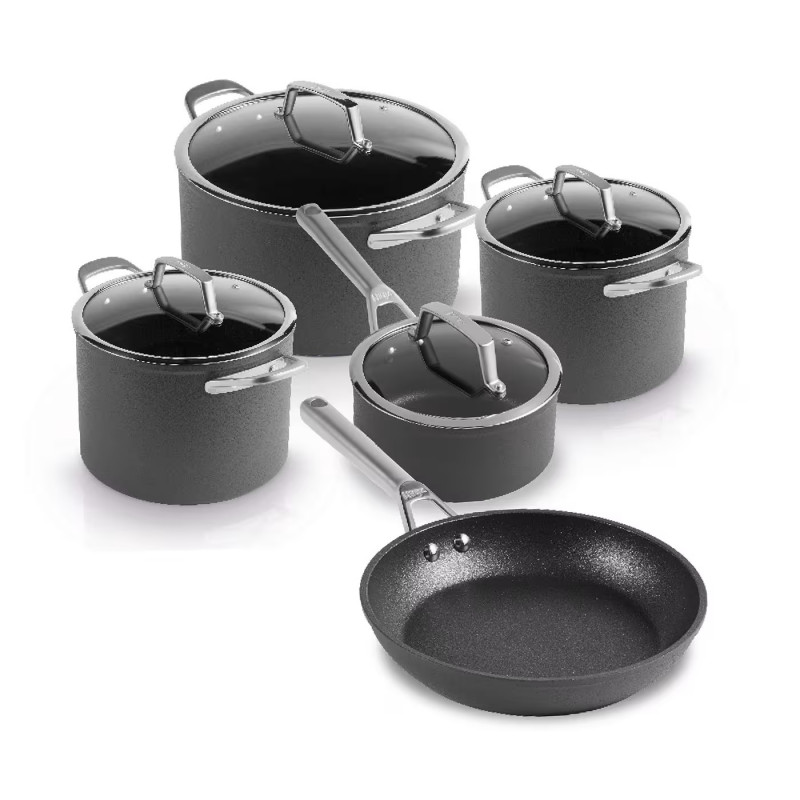 Σετ κατσαρόλες και τηγάνια Ninja Zerostick Premium C35005DE, 9 τεμάχια, Αντικολλητική τεχνολογία, Έως 260C, Επαγωγική εστία, Μαύρο