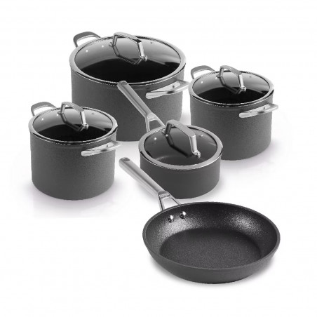 Σετ κατσαρόλες και τηγάνια Ninja Zerostick Premium C35005DE, 9 τεμάχια, Αντικολλητική τεχνολογία, Έως 260C, Επαγωγική εστία, Μαύρο