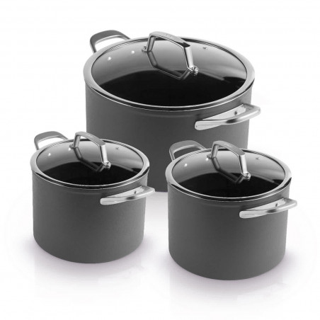 Σετ κατσαρόλες Ninja ZeroStick C33300DE, 6 τεμάχια, Έως 260°C, Αντικολλητική επίστρωση, Χωρίς PFAS, Γυάλινο καπάκι, Επαγωγή, Μαύρο