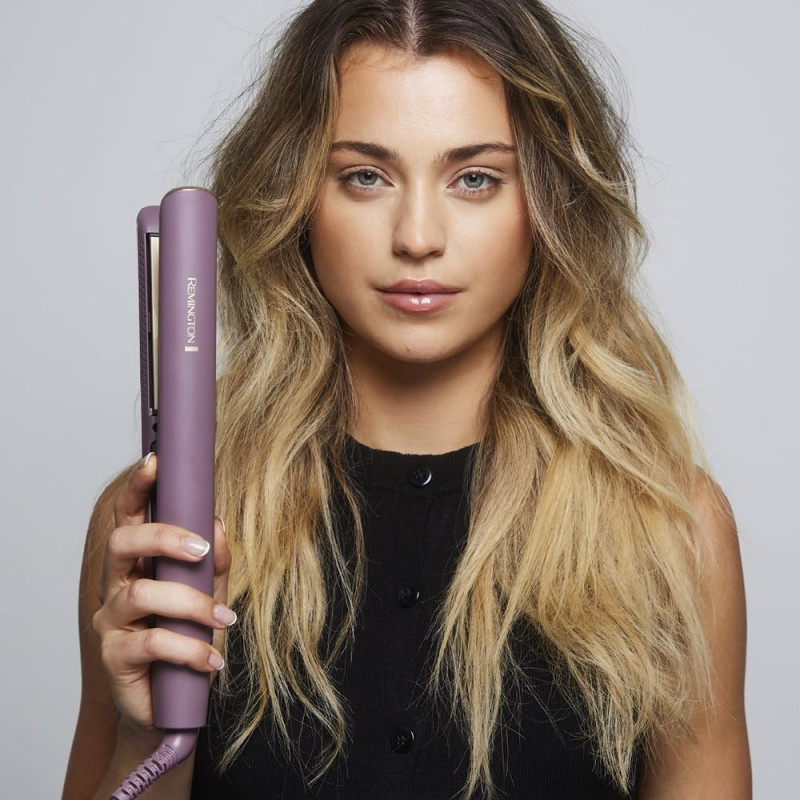 Σίδερο για τα μαλλιά Remington S8930 AIRvive™, 61 W, 5 ρυθμίσεις έως 230C, Κεραμική επίστρωση, Ionic Air, LCD οθόνη, Μωβ/Χρυσό