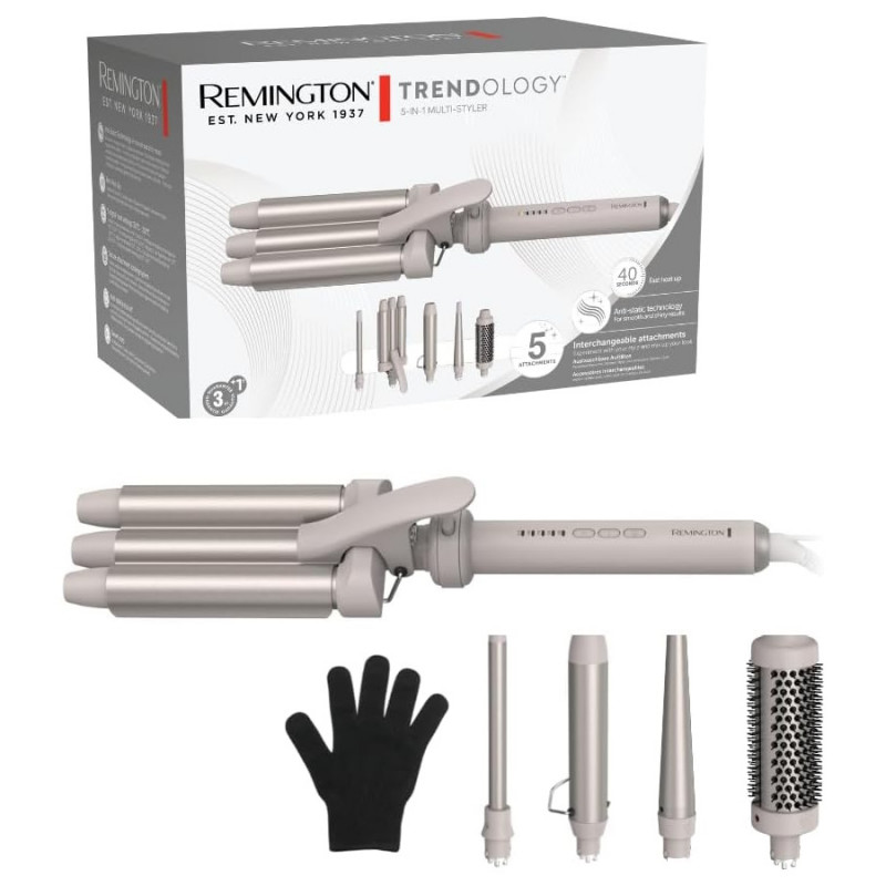 Συσκευή για το styling των μαλλιών 5 σε 1 Remington CI41MS5 Trendology, 92 W, 5 ρυθμίσεις έως 210C, Κεραμική επίστρωση, Ionic Air, Οθόνη LED, Μωβ/Χρυσό,