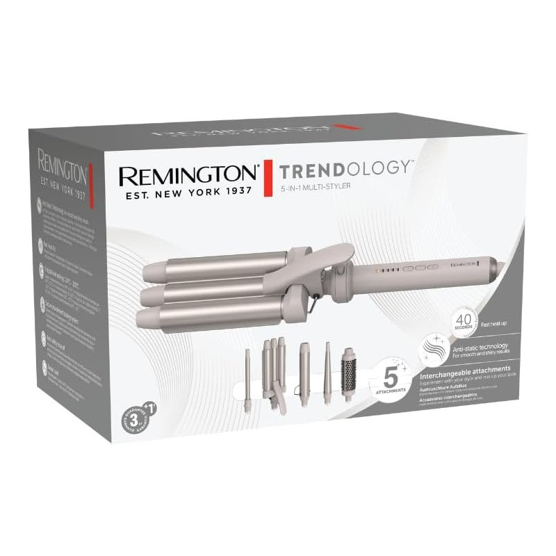Συσκευή για το styling των μαλλιών 5 σε 1 Remington CI41MS5 Trendology, 92 W, 5 ρυθμίσεις έως 210C, Κεραμική επίστρωση, Ionic Air, Οθόνη LED, Μωβ/Χρυσό,