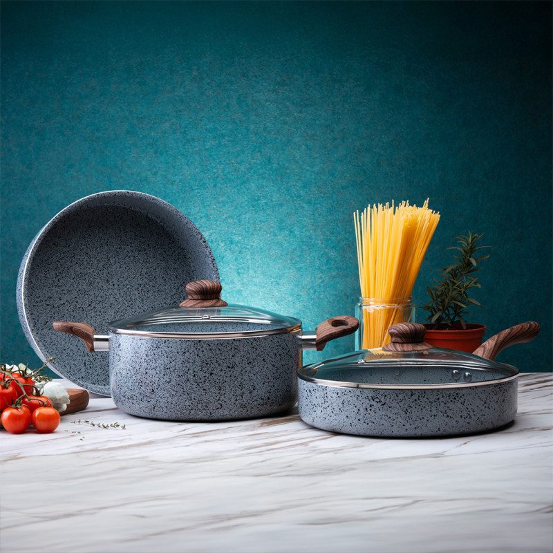 Τηγάνι Oliver Voltz Siena OV51319J24D, 24 cm, Βαθύ, μαρμάρινη επίστρωση, Επαγωγή, Χωρίς PFOA, Ανοιχτό γκρι