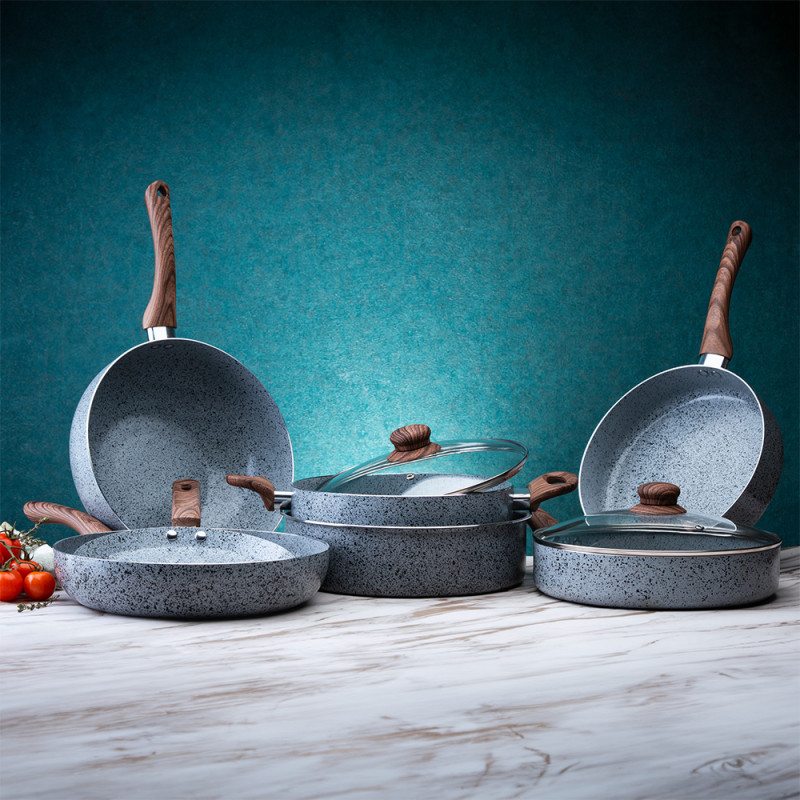 Τηγάνι με καπάκι Oliver Voltz Siena OV51319J26CD, 26 cm, Βαθύ, Μαρμάρινη επίστρωση, Επαγωγή, Χωρίς PFOA, Ανοιχτό γκρι