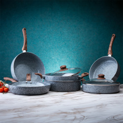 Ταψί Oliver Voltz Siena OV51222J30, Στρογγυλός, 30 cm, Επικάλυψη μάρμαρου, Χωρίς PFOA, Ανοιχτό γκρι