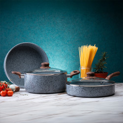 Oliver Voltz Τηγάνι Siena OV51319J14, 14 cm, φινίρισμα μάρμαρο, επαγωγικό, γκρι