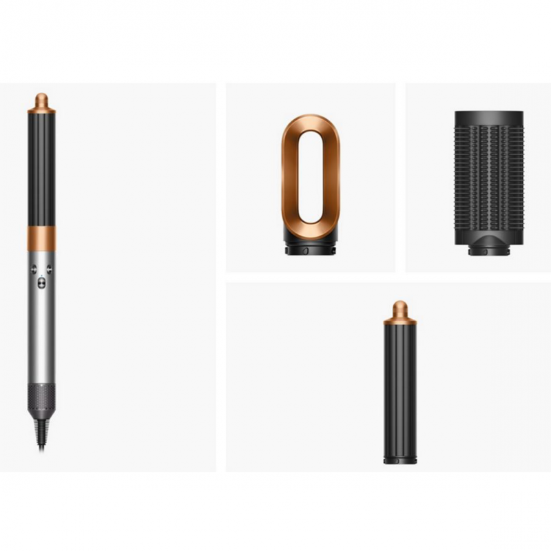 Μαξίλα για μαλλιά Dyson HS02 Airwrap Origin 112875-01, 1300W, 13,5 l/s, 3 ταχύτητες, 3 θερμοκρασίες, Αυτόματη μπούκλα, Προστασία από θερμική βλάβη, Νικέλιο/χαλκός