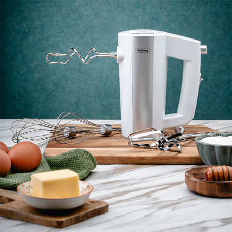 Μίξερ Rosberg R51110K, 300 W, 5 ταχύτητες + Turbo, υποδοχή εξαρτημάτων, λευκό