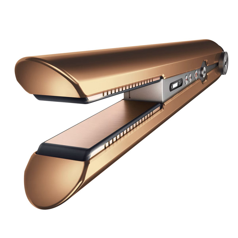 Безжична преса за коса Dyson HS07 Corrale Bco/Bnk 413111-01, 200W, 3 нива, Гъвкави плочи, Автономия 30 мин, OLED екран, Меден/Никел