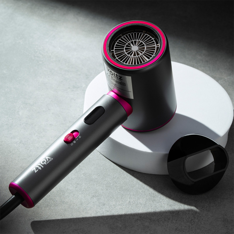 Στεγνωτήρας μαλλιών Oliver Voltz OV51100R, 2200W, 3 στάδια, μοτέρ DC, κρύος αέρας, ενδείξεις LED, γκρι/μωβ