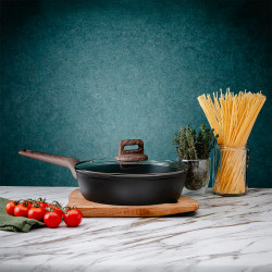 Βαθύ τηγάνι με καπάκι Oliver Voltz Paris OV54419F24CD, 24 cm, Αντικολλητική επίστρωση, Αισθητήρας θερμότητας, Επαγωγή, Μαύρο
