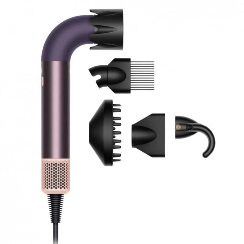Στεγνωτήρας μαλλιών Dyson HD17 Supersonic r™ Jasper Plum Straight+Wavy 122781-01, 1700W, 4 έξυπνες ρυθμίσεις θερμοκρασίας, 3 ταχύτητες, Ιονισμός, Αναγνώριση εξαρτημάτων RFID, Προστασία του τριχωτού της κεφαλής, Μωβ δαμάσκηνο