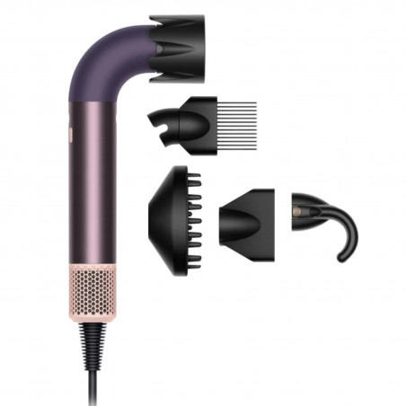 Στεγνωτήρας μαλλιών Dyson HD17 Supersonic r™ Jasper Plum Straight+Wavy 122781-01, 1700W, 4 έξυπνες ρυθμίσεις θερμοκρασίας, 3 ταχύτητες, Ιονισμός, Αναγνώριση εξαρτημάτων RFID, Προστασία του τριχωτού της κεφαλής, Μωβ δαμάσκηνο