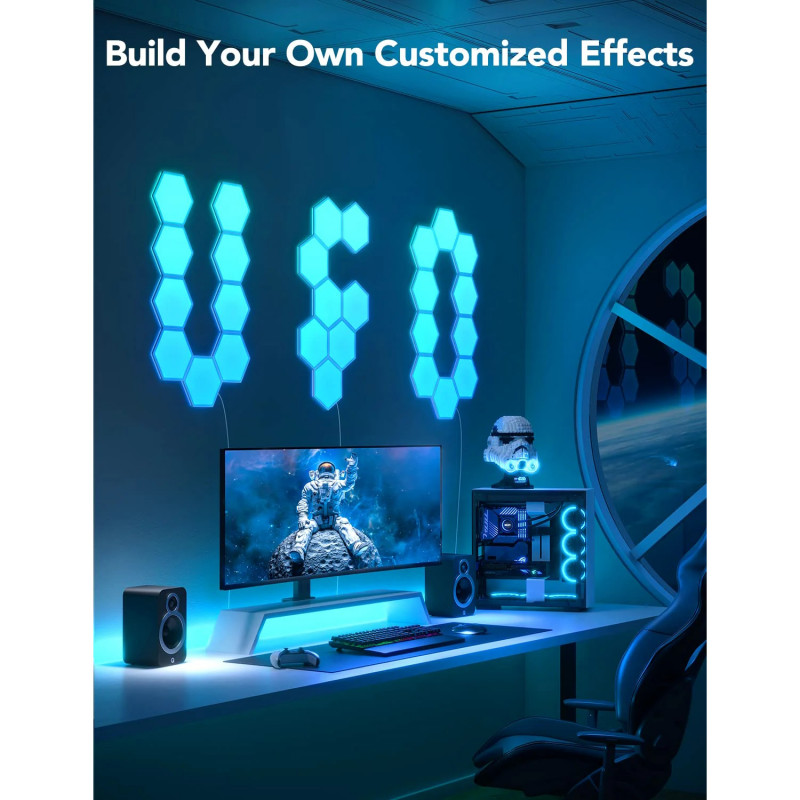 Σετ 10 τεμαχίων Smart LED πάνελ Govee Glide Hexa RGBIC H6061, Μουσική συγχρονισμός, Wi-Fi, Φωνητικός έλεγχος, Λευκό