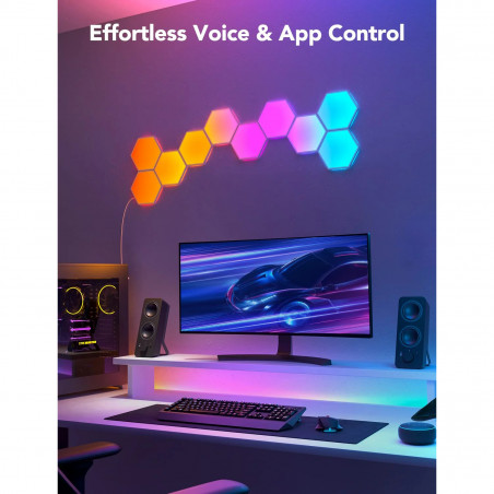 Σετ 10 τεμαχίων Smart LED πάνελ Govee Glide Hexa RGBIC H6061, Μουσική συγχρονισμός, Wi-Fi, Φωνητικός έλεγχος, Λευκό