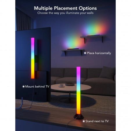 Σετ 2 έξυπνων LED λαμπτήρων για τηλεόραση Govee H6046 RGBIC, 24W, Διευθυνσιοδοτούμενα χρωματικά τμήματα, Wi-Fi, Bluetooth, Govee Home, Μαύρο
