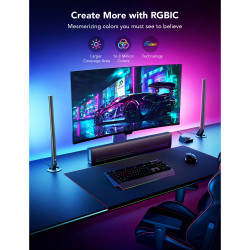Σετ 2 Smart LED gaming λάμπες Govee RGBIC H6047, 24W, Διευθυνσιοδοτούμενα έγχρωμα τμήματα, Wi-Fi, Bluetooth, Govee Home, Μαύρο