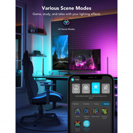 Σετ 2 Smart LED gaming λάμπες Govee RGBIC H6047, 24W, Διευθυνσιοδοτούμενα έγχρωμα τμήματα, Wi-Fi, Bluetooth, Govee Home, Μαύρο