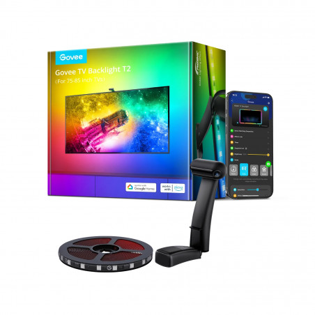Έξυπνη λωρίδα LED για τηλεόραση Govee Envisual T2 RGBIC H605C, 36W, Διευθυνσιοδοτούμενα έγχρωμα τμήματα, Wi-Fi, Bluetooth, Έως 65" TV, Χρωματική συγχρονισμός, Φωνητικός έλεγχος, Μαύρο