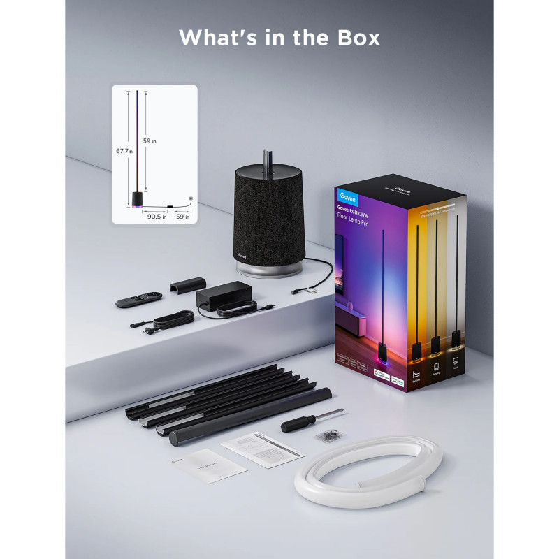 Govee Floor Lamp Pro RGBICWW H6079 Έξυπνη λάμπα LED, 170 cm, 48W, 2100 lm, 6500K, Wi-Fi, Bluetooth, Govee Home, Μαύρο