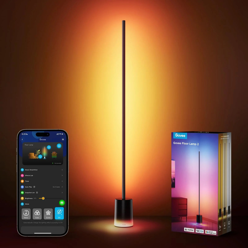 Govee Floor Lamp 2 RGBICWW H607C Έξυπνη λάμπα LED, 152 cm, 30W, 1725 lm, 6500K, Wi-Fi, Bluetooth, Govee Home, Μαύρο