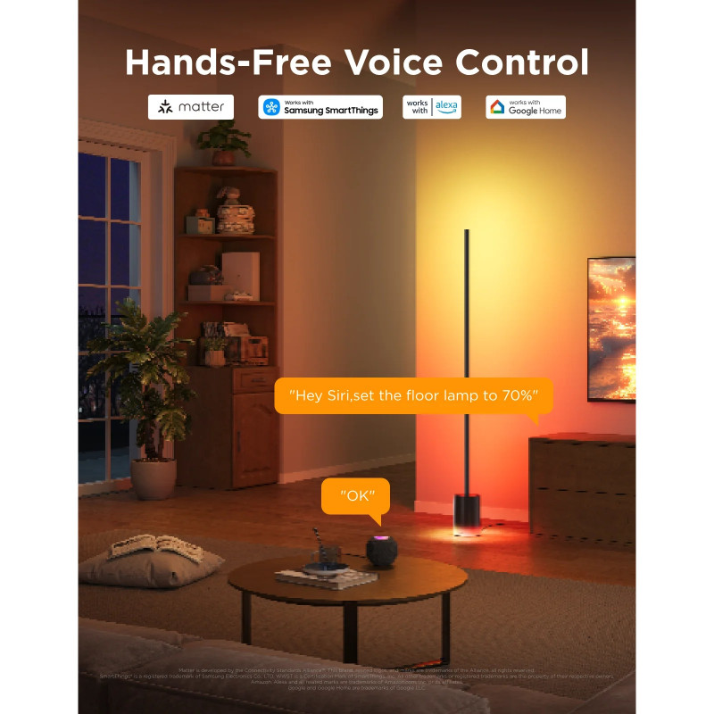 Govee Floor Lamp 2 RGBICWW H607C Έξυπνη λάμπα LED, 152 cm, 30W, 1725 lm, 6500K, Wi-Fi, Bluetooth, Govee Home, Μαύρο