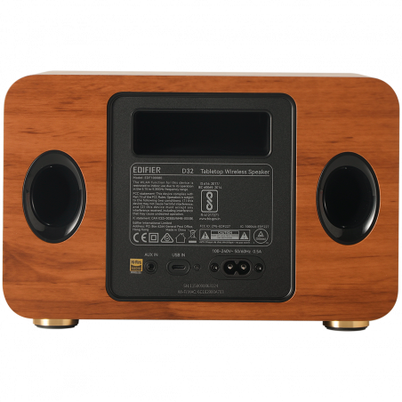 Ηχείο Edifier D32 BR, 60W, 11 ώρες, Hi-Res Audio/Wireless, Bluetooth 5.3, Wi-Fi, Apple Airplay2, DRC, DSP,  Ξύλινο περίβλημα, Καφέ