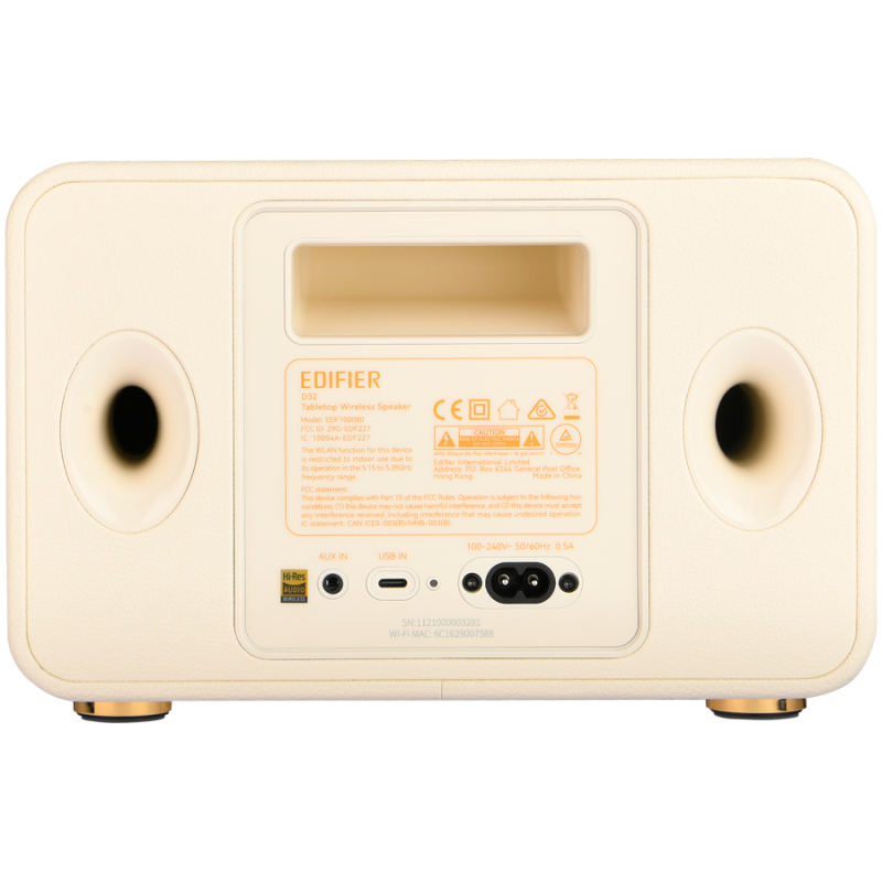 Ηχείο Edifier D32 WH, 60W, 11 ώρες, Hi-Res Audio/Wireless, Bluetooth 5.3, Wi-Fi, Apple Airplay2, DRC, DSP,  Ξύλινο περίβλημα, Λευκό