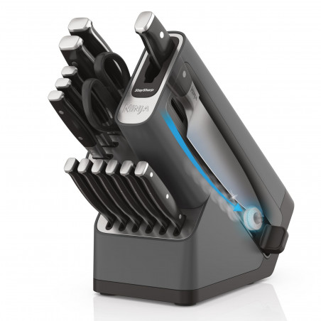 Σετ μαχαιριών κουζίνας με ακονιστήρι Ninja K32014EUUK, 6 τεμαχίων, StaySharp, Εργονομικός σχεδιασμός, Ασημί/μαύρο