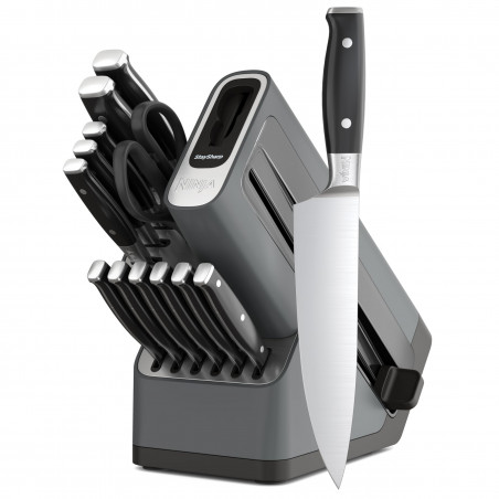 Σετ μαχαιριών κουζίνας με ακονιστήρι Ninja K32014EUUK, 6 τεμαχίων, StaySharp, Εργονομικός σχεδιασμός, Ασημί/μαύρο