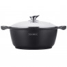 Βαθιά κατσαρόλα Royalty Line RL-BS30ML, 30 cm, 7 l, Αντικολλητική επίστρωση μαρμάρου, Γυάλινο καπάκι, Χωρίς PFOA, Επαγωγική, Μαύρο