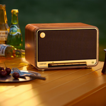 Ηχείο Edifier D32 BR, 60W, 11 ώρες, Hi-Res Audio/Wireless, Bluetooth 5.3, Wi-Fi, Apple Airplay2, DRC, DSP,  Ξύλινο περίβλημα, Καφέ