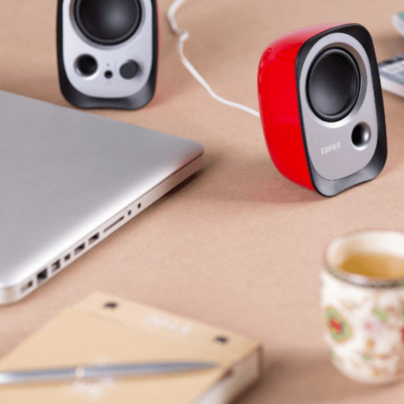 Ηχεία Edifier R12U RE 2.0, 4W RMS, USB, AUX, 20 KHz, ηχεία 2,25", Έλεγχος ήχου, Κόκκινο