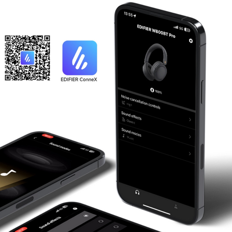 Ασύρματα ακουστικά Edifier W800BT Pro BL, 40 mm, 45 ώρες, A.I, Δυναμικά ηχεία με επίστρωση τιτανίου, ANC, BT V5.4, Hi-Res, Multipoint, Λειτουργίες EQ, ConneX, Μαύρο