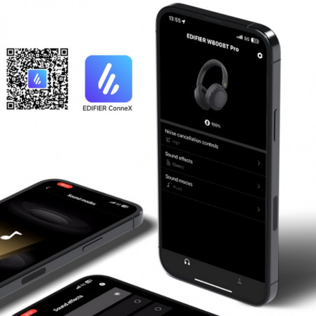 Ασύρματα ακουστικά Edifier W800BT Pro BL, 40 mm, 45 ώρες, A.I, Δυναμικά ηχεία με επίστρωση τιτανίου, ANC, BT V5.4, Hi-Res, Multipoint, Λειτουργίες EQ, ConneX, Μαύρο