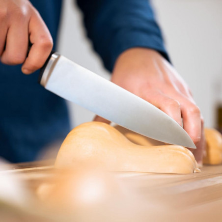 Μαχαίρι κουζίνας Tefal K297S244, 20 cm, Ανοξείδωτο ατσάλι, Βάση με ενσωματωμένο ακονιστήρι, Προστατευτικό για τα δάχτυλα, Μαύρο