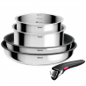 Σετ τηγάνια και κατσαρόλες Tefal L881S504, 5 τεμάχια, Ανοξείδωτο ατσάλι, Αντικολλητική επίστρωση τιτανίου, Φούρνος έως 250°C, Αφαιρούμενη λαβή, Επαγωγική εστία, Ανοξείδωτο