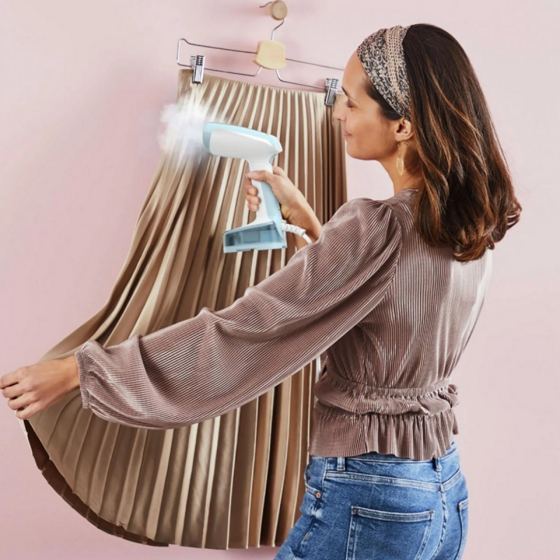 Συσκευή για κάθετο σιδέρωμα με ατμό Tefal DT3041E1, 1300W, 0,12 l, 20 g/min, κεραμική πλάκα, πτυσσόμενη, λευκή/μπλε