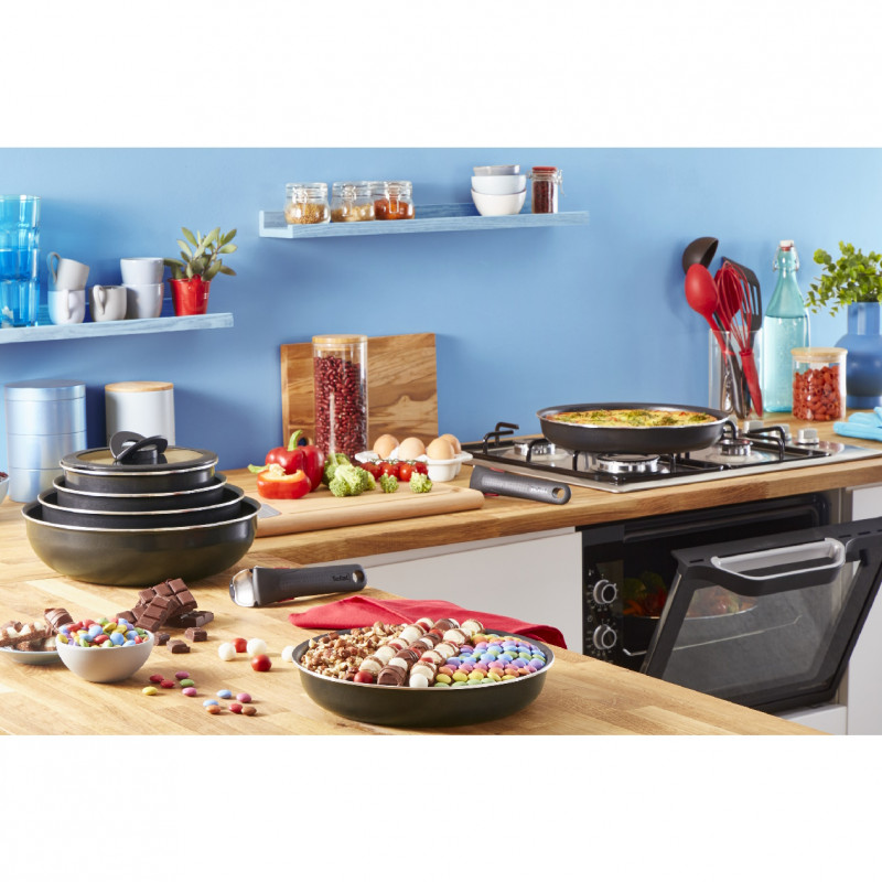 Σετ τηγάνια Tefal Ingenio Easy Cook & Clean L1539053, 10 τεμάχια, Αφαιρούμενες λαβές, Αντικολλητική επίστρωση, Thermo Signal, Μαύρο