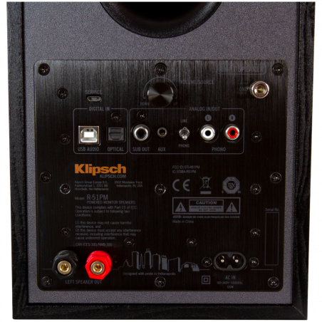 Ηχεία Klipsch R-51PM Black, 120W RMS, Tractrix Horn, Bluetooth, Προενισχυτής φωνογράφου, USB-B, Οπτική είσοδος, Μαύρο