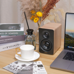 Ηχεία Edifier M60 CL-OAK, 66W RMS, Bluetooth V5.3, Hi-Res & Hi-Res, DSP, USB-C, 3.5 AUX, ConneX, Χειροποίητο περίβλημα, Καφέ