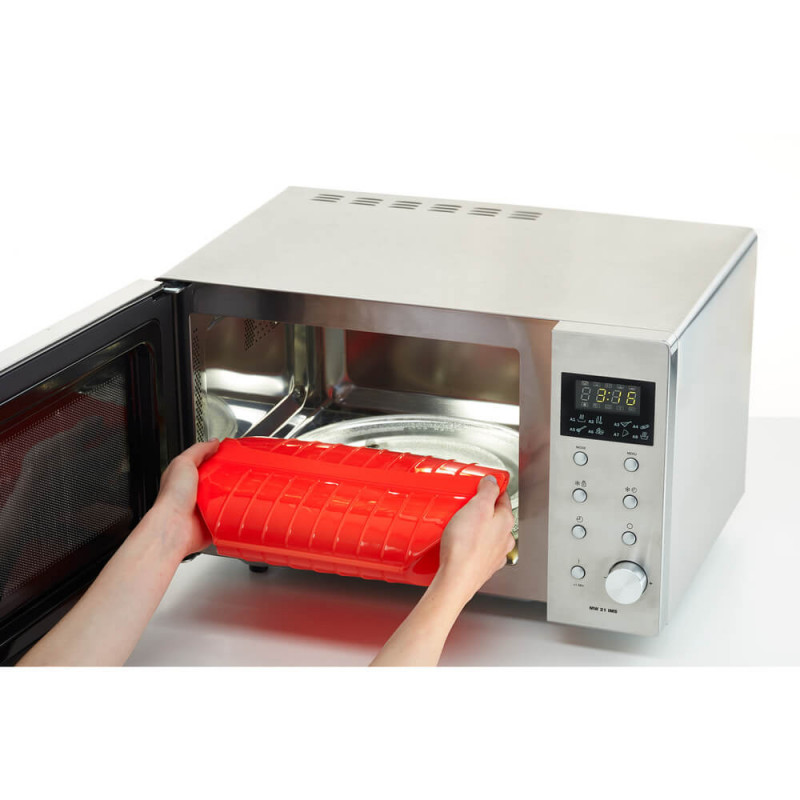 Ατμομάγειρας μικροκυμάτων με σχάρα Lekue 1009026, 1,4 λίτρα, 3-4 μερίδες, σιλικόνη Platinum, Κόκκινο